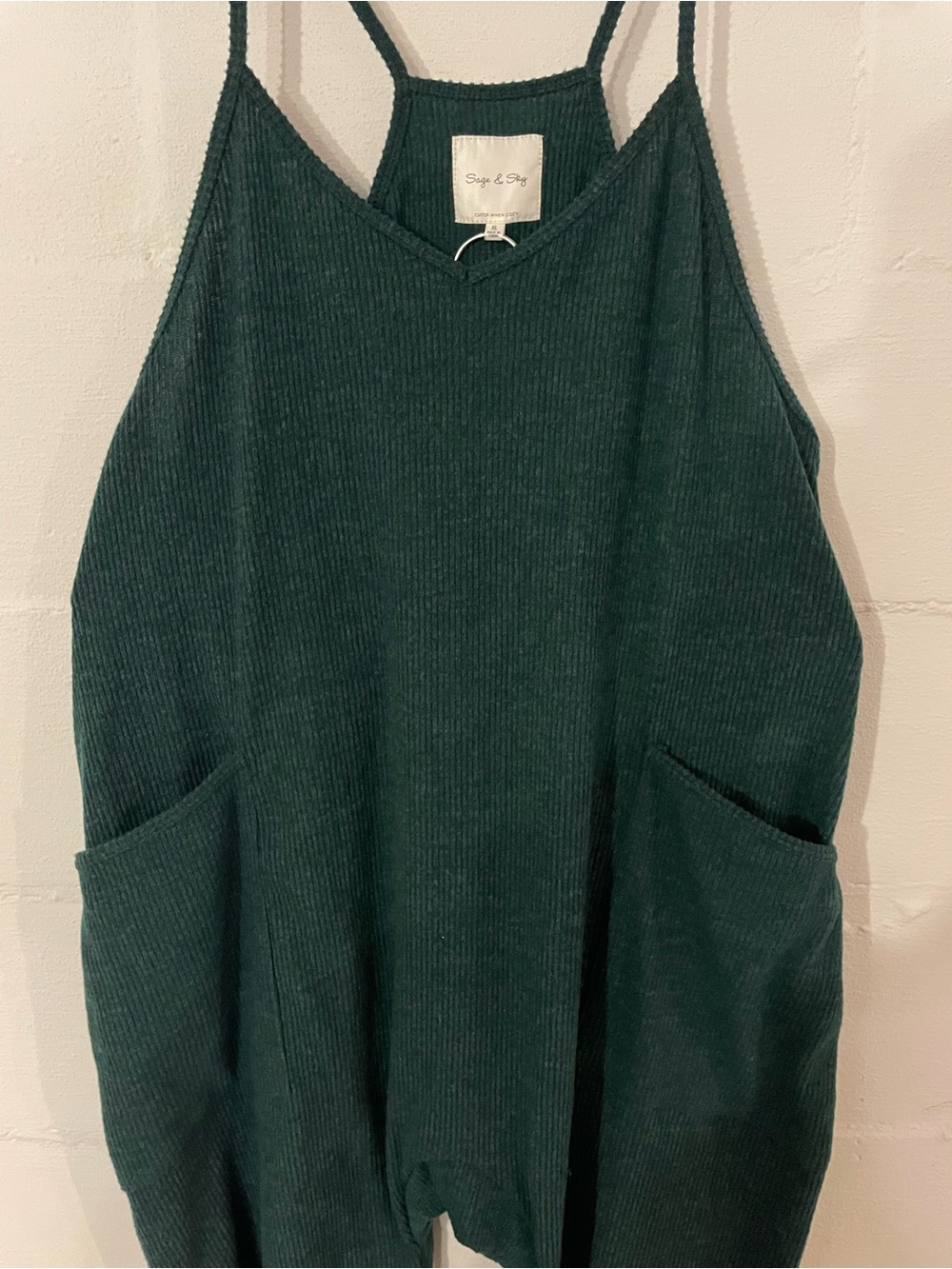 Deep Green Casual Strappy Jumpsuit with Pockets - Picture 2 of 4